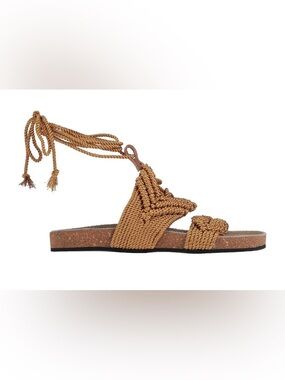 STRATEGIA Woven Rope Lace-Up Sandal in Caramel Brown
